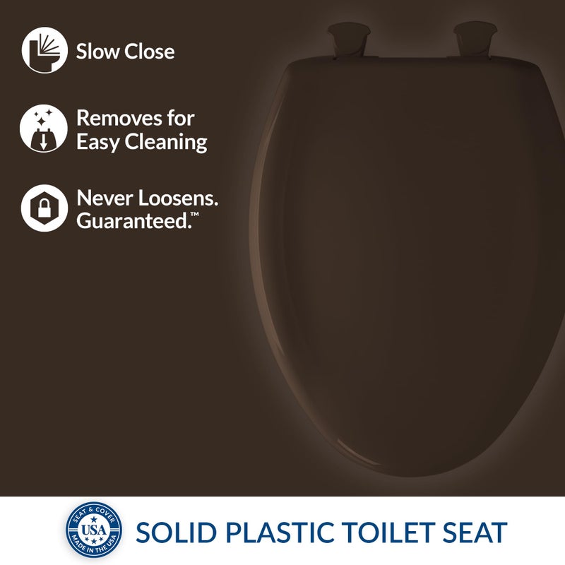 Bemis Classic Colors Slow Close Toilet Seat, Easy Clean Hinges and Durable Plastic Seat, Made in USA, Elongated, Espresso Brown - Image 2